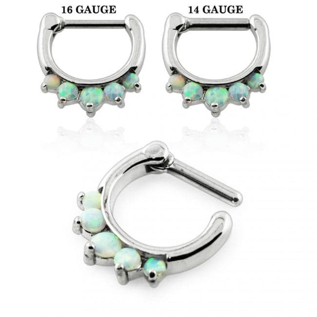 316L Surgical Steel Synthetic White Opal Septum Clicker Ring - Monster Piercing