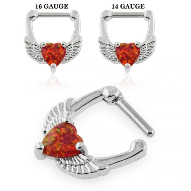 Synthetic Red Opal Heart Septum Clicker Ring - Monster Piercing