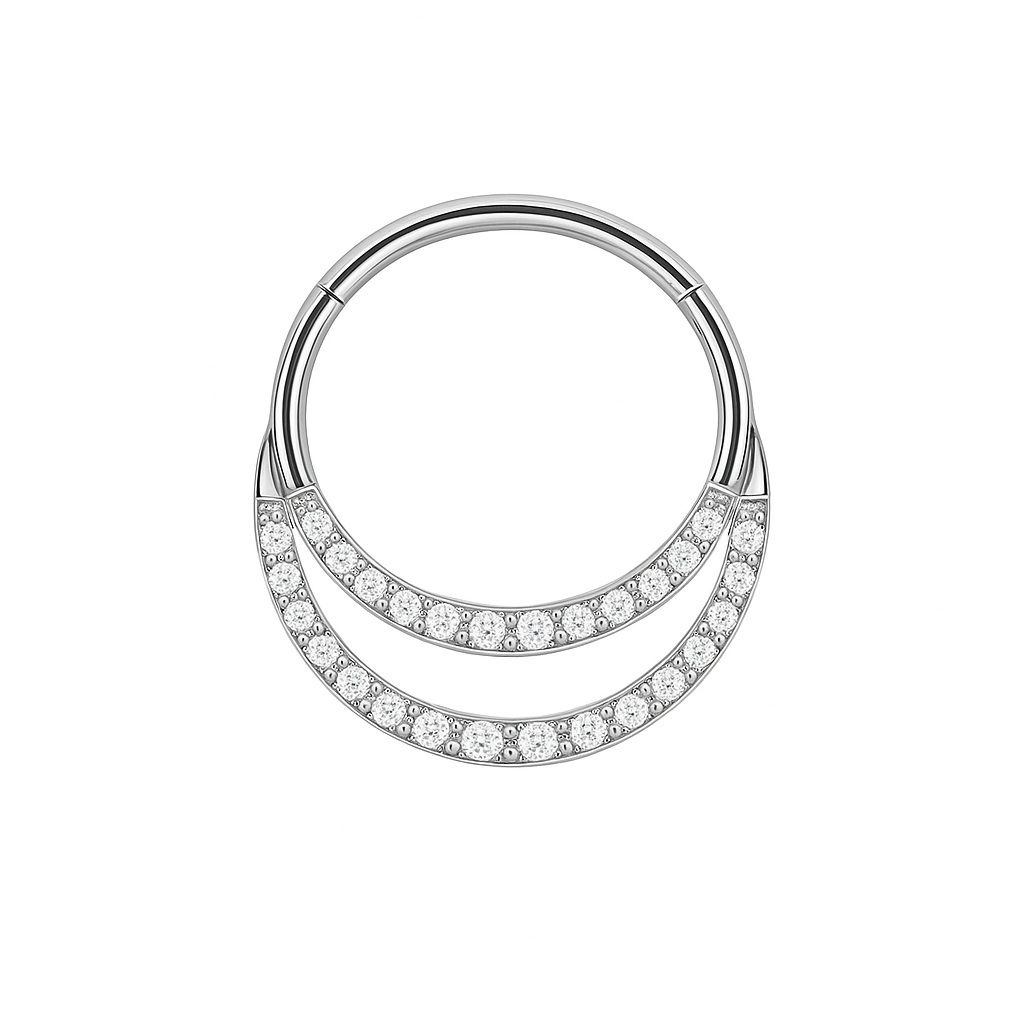 316L Surgical Steel Crescent Moon Crystal Hinged Segment Clicker Ring