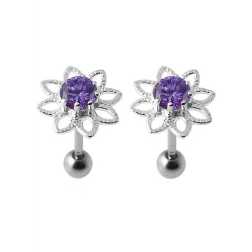 925 Sterling Silver Jewelled Flower Stud - Monster Piercing