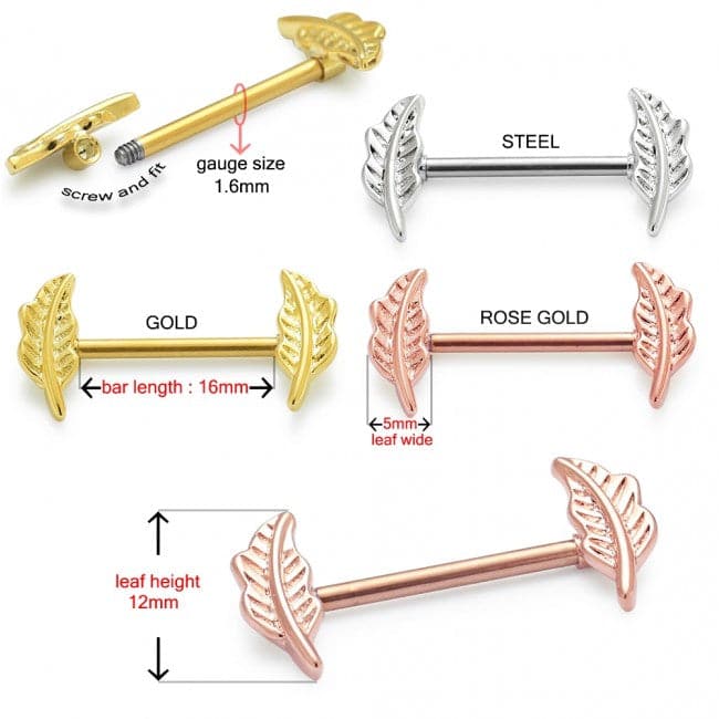 316L Surgical Steel Floral Leaf Nipple Bar - Monster Piercing