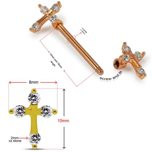 316L Surgical Steel Jewelled Cross Nipple Ring
