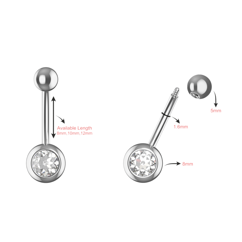 316L Surgical Steel Single CZ Jewelled Belly Ring - Monster Piercing