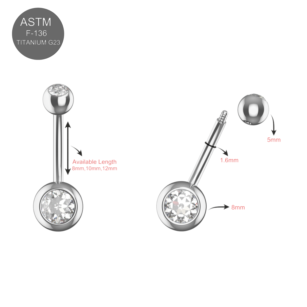 G23 Titanium Double CZ Jewelled Banana Belly Ring - Monster Piercing