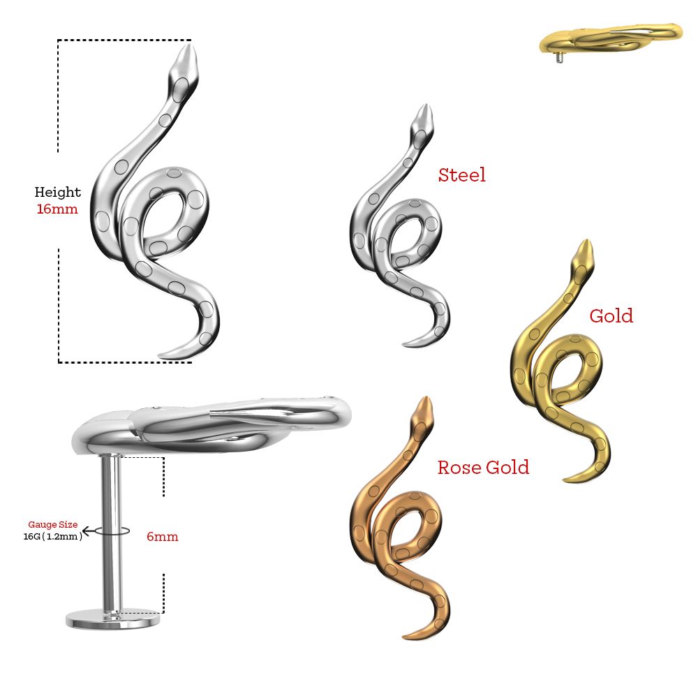 316L Surgical Steel Snuggling Swirl Snake Flat-Back Stud - Monster Piercing