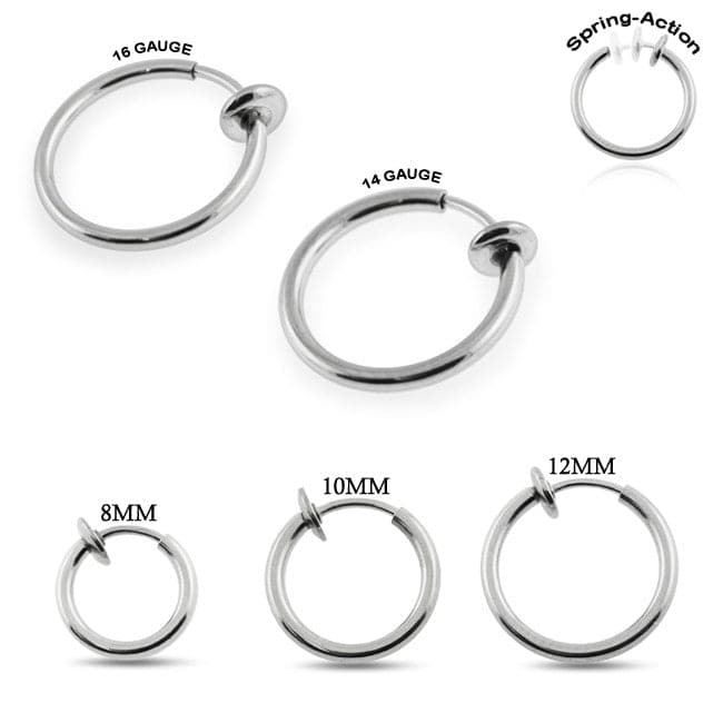 316L Surgical Steel Spring Action Fake Body Jewellery Nose Hoop - Monster Piercing