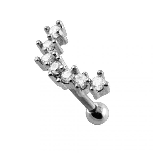 316L Surgical Steel Crescent 7 Clear Crystal Cartilage Stud - Monster Piercing