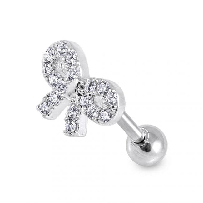 316L Surgical Steel Clear Gem Bow Top Cartilage Ear Stud - Monster Piercing