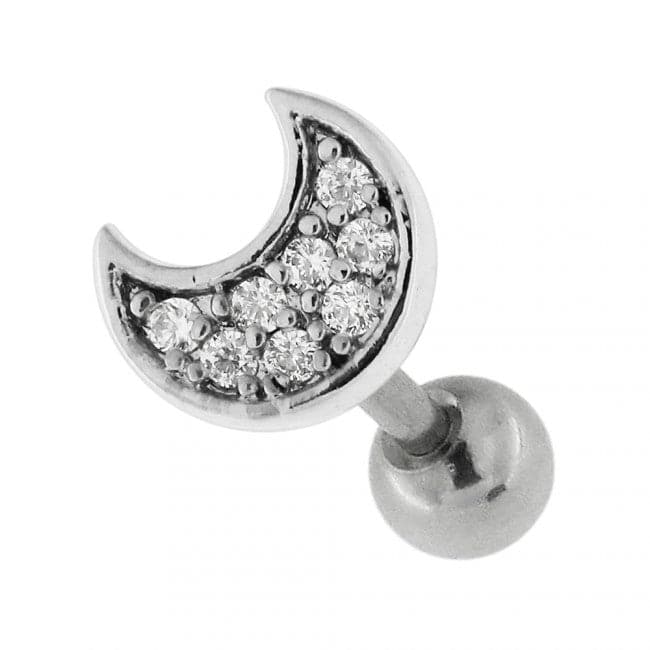 316L Surgical Steel Half Moon with Micro Setting CZ Cartilage Helix Tragus Piercing Ear Stud - Monster Piercing
