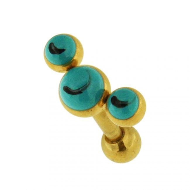 316L Surgical Steel Tri Turquoise Stones Ear Stud - Monster Piercing