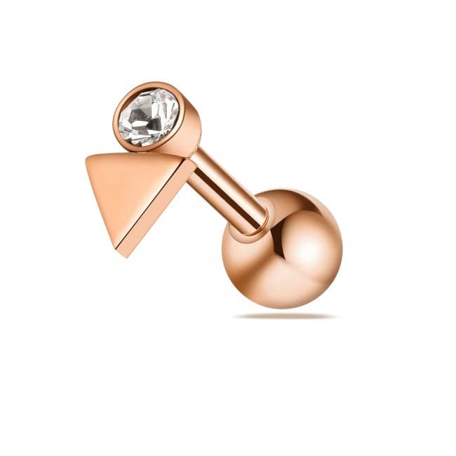 316L Surgical Steel Round CZ Jewelled Triangle Ball Back Cartilage Ear Stud - Monster Piercing