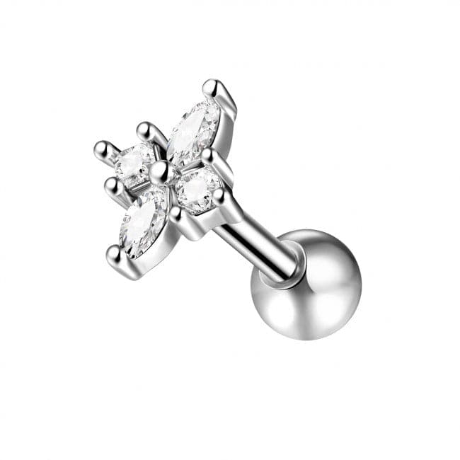925 Sterling Silver Jewelled Floral Flower Cartilage Helix Tragus Piercing Ear Stud - Monster Piercing