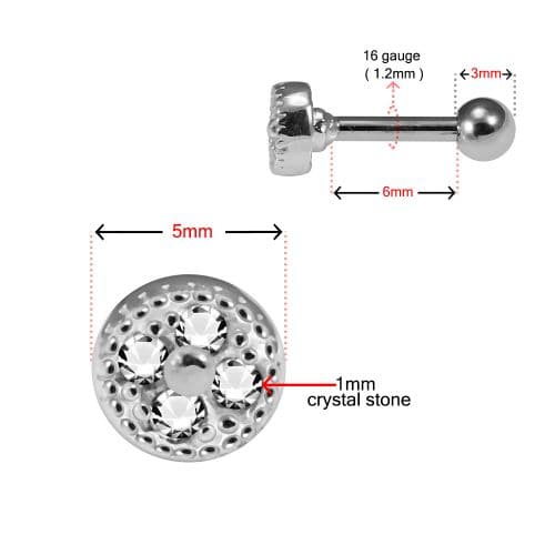 925 Sterling Silver Micro Jewelled Round Dotted Cartilage Ear Stud - Monster Piercing