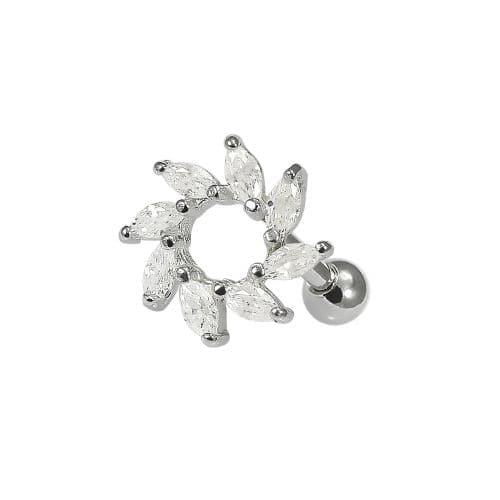 925 Sterling Silver Clear CZ Jewelled Swirl Flower Cartilage Ear Stud - Monster Piercing