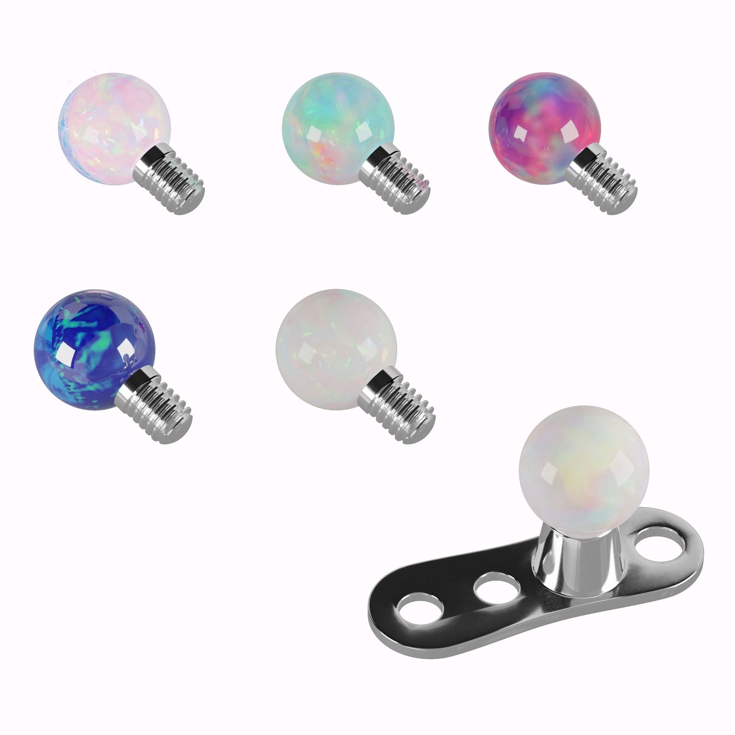G23 Titanium Opal Ball Dermal Anchor Sets - Monster Piercing