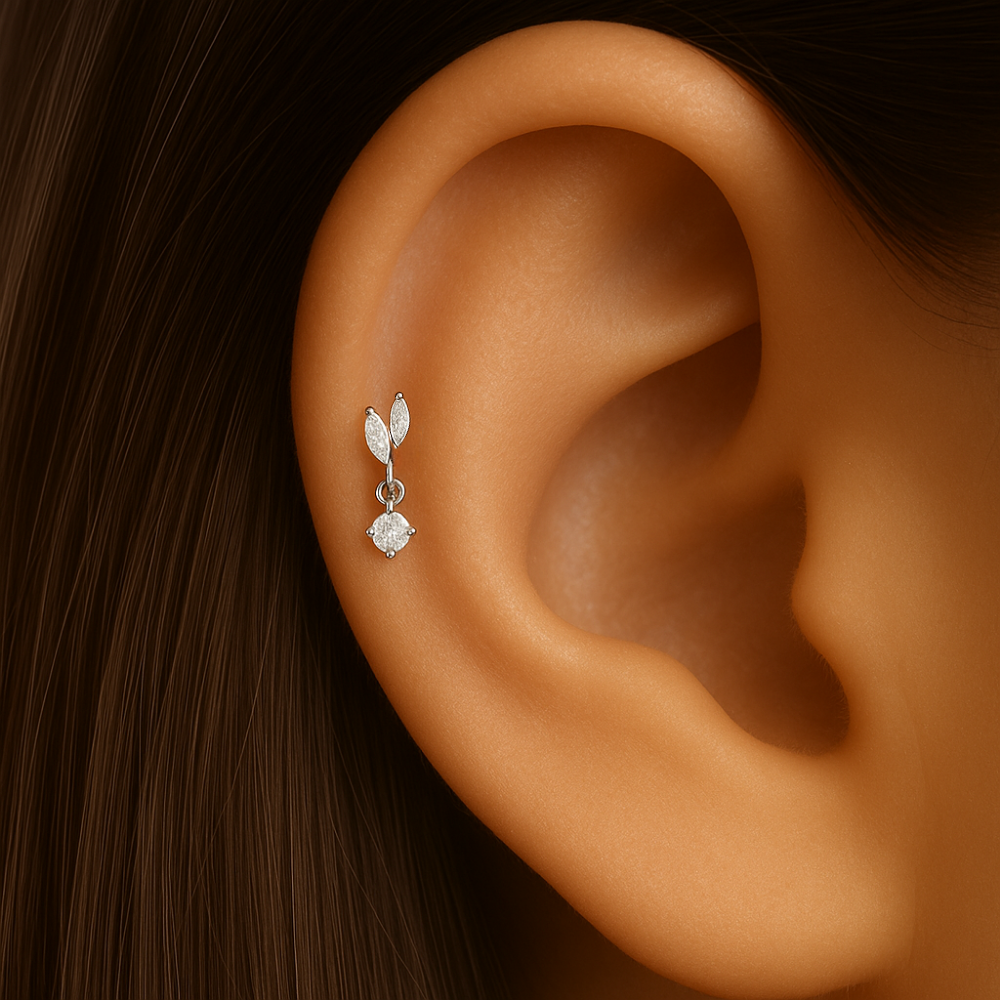 G23 Titanium Marquise & Round CZ Dangle Labret Stud - Monster Piercing