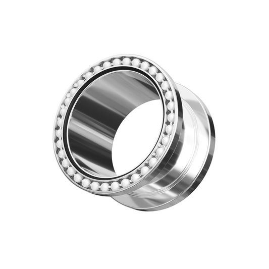 316L Surgical Steel With Milk White Ball Edge Top Flesh Tunnel - Monster Piercing