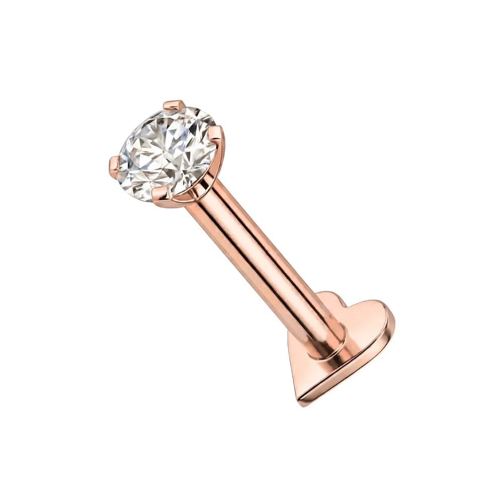 925 Sterling Silver Round CZ Jewelled Threadless Heart Base Flatback Stud