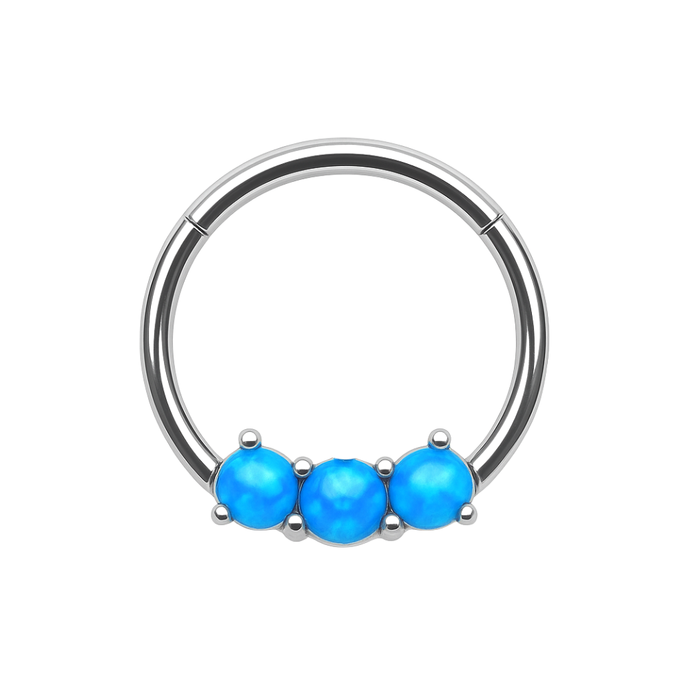 316L Surgical Steel Triple Opal Studded Hinged Segment Clicker Ring - Monster Piercing