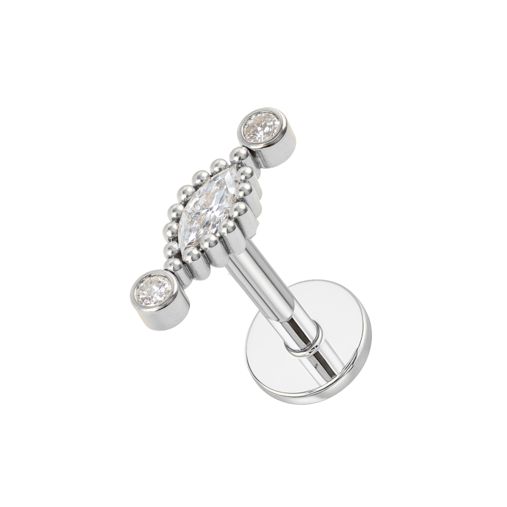 316L Surgical Steel Scalloped Marquise CZ Jewelled Flatback Stud