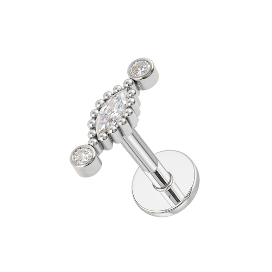 316L Surgical Steel Scalloped Marquise CZ Jewelled Flatback Stud