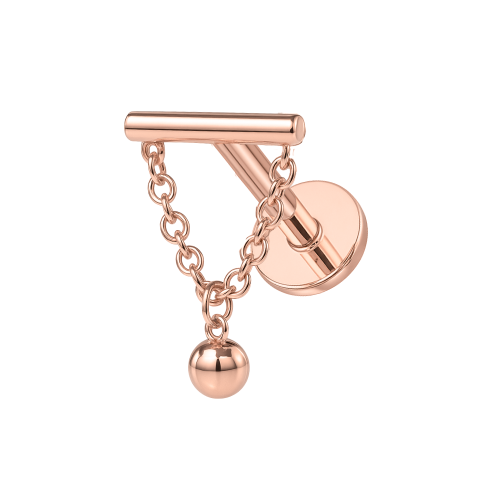 316L Surgical Steel Chain with Ball Bead Dangle Hidden Helix Flatback Stud