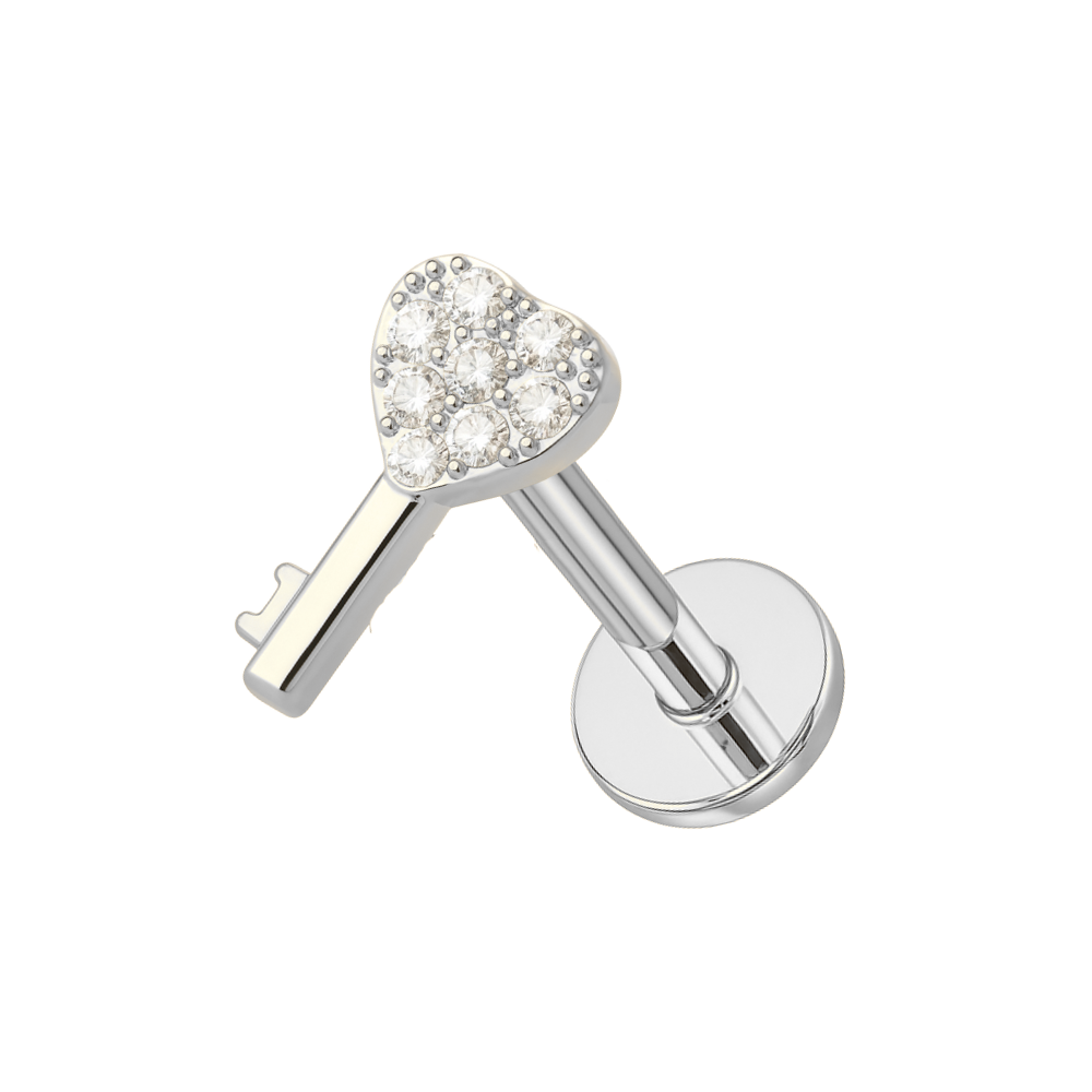 316L Surgical Steel Micro CZ Jewelled Key Flatback Stud