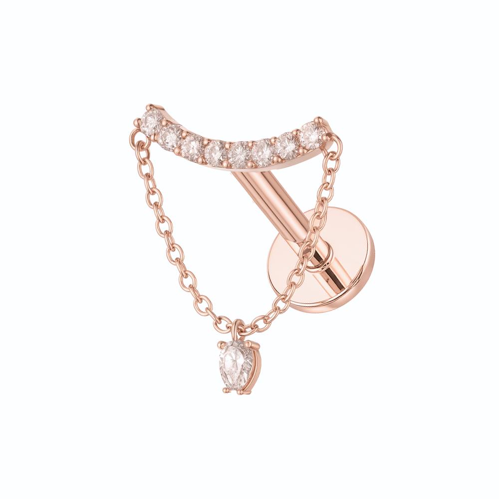 316L Surgical Steel Chain with Pear CZ Dangle Hidden Helix Flatback Stud