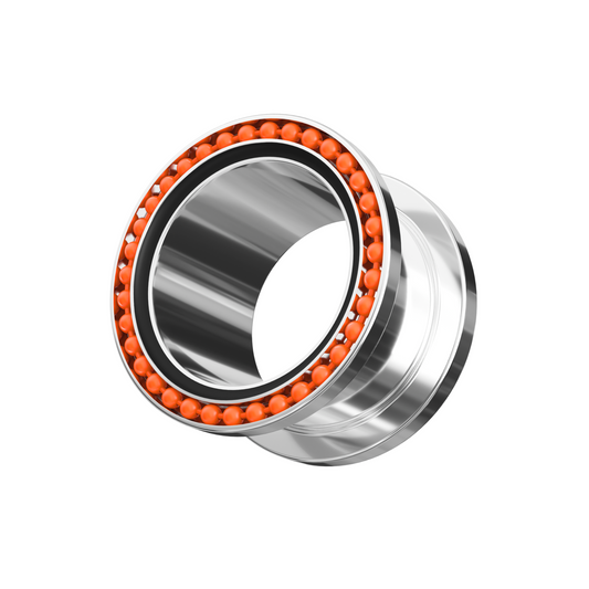 316L Surgical Steel With Orange Ball Black Edge Top Flesh Tunnel
