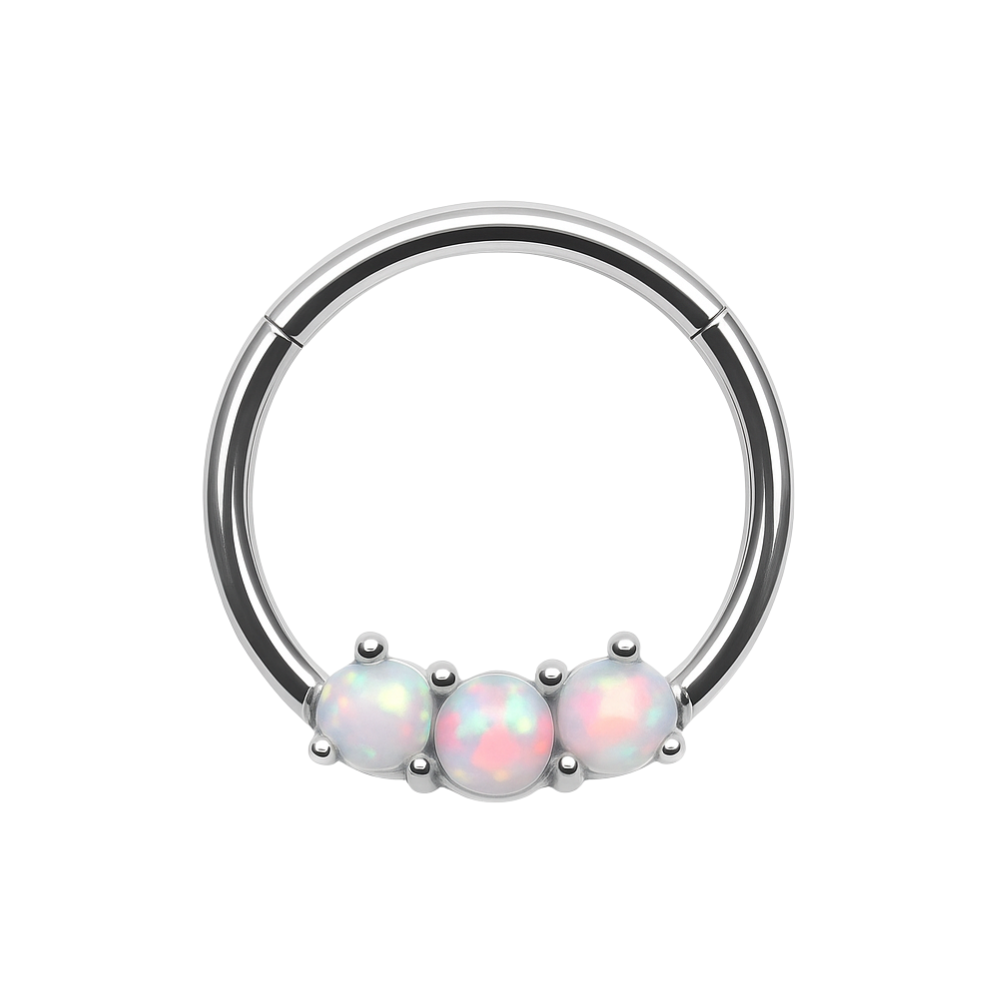 316L Surgical Steel Triple Opal Studded Hinged Segment Clicker Ring - Monster Piercing
