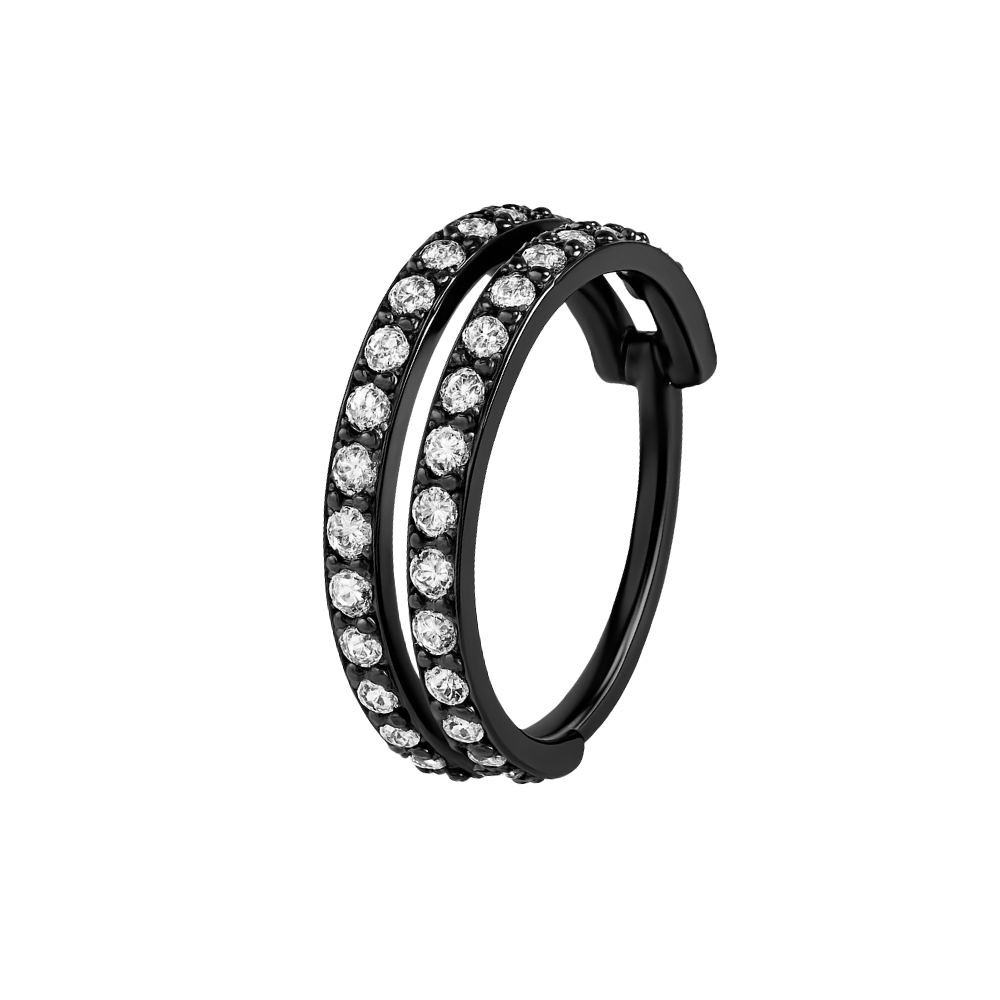 316L Surgical Steel Double Line Jewelled Hinged Segment Clicker Ring - Monster Piercing