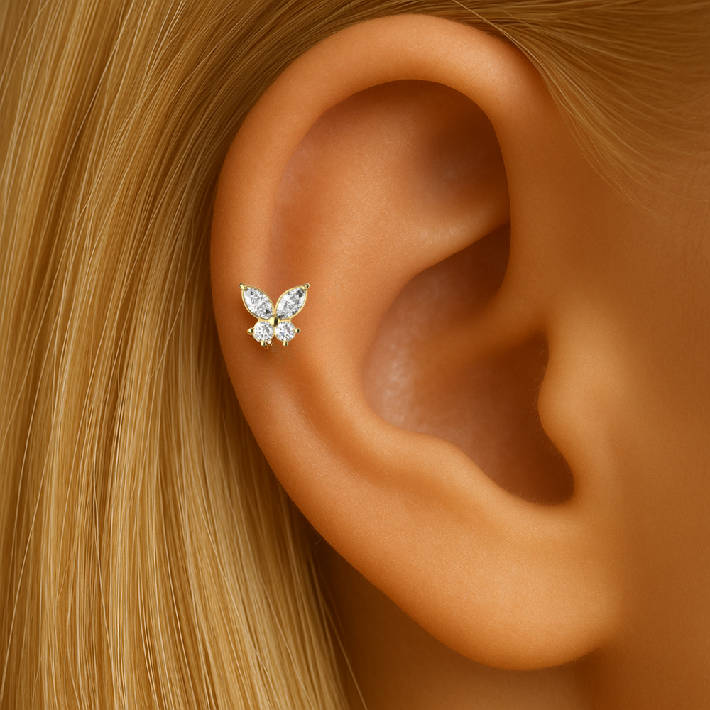 G23 Titanium Butterfly CZ Top With Internal Thread Base Labret - Monster Piercing