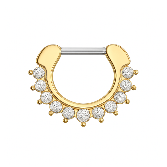 316L Surgical Steel With Rose Gold PVD Single Line 9 CZ's Pronged Septum Clicker Ring