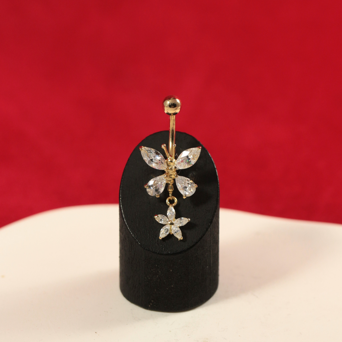 14K Gold Jewelled Dangling Butterfly Belly Ring - Monster Piercing