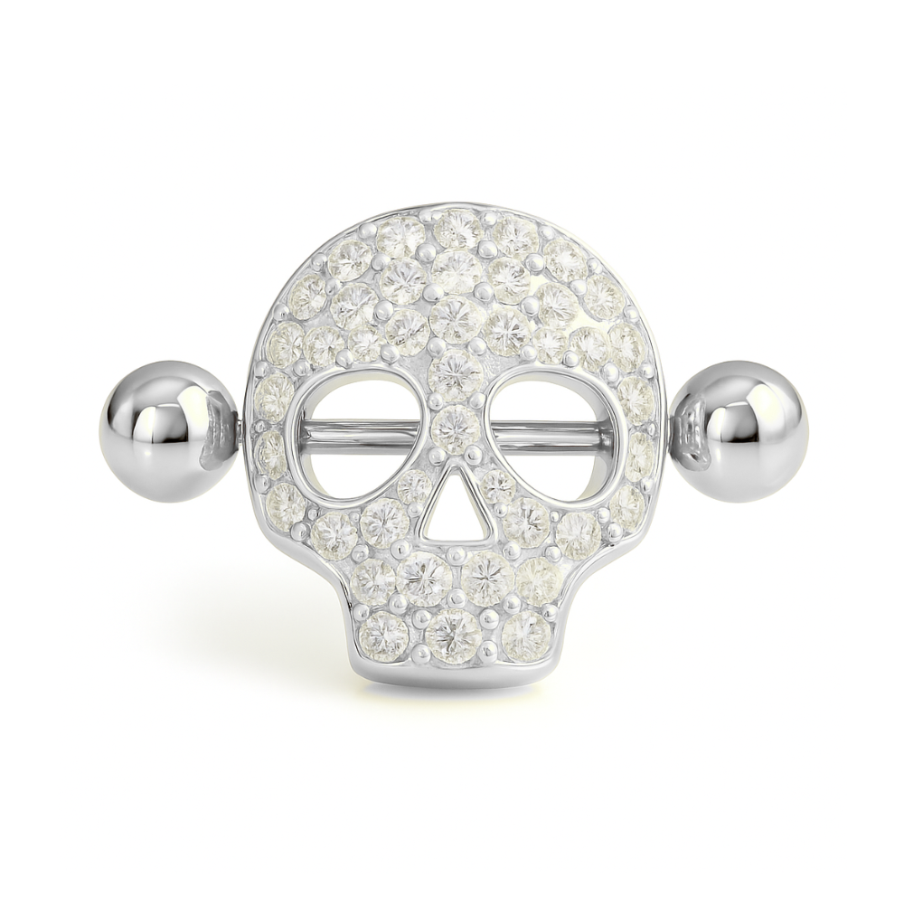 316L Surgical Steel Jewelled Skull Nipple Bar