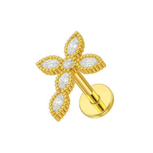 316L Surgical Steel Jewelled Cross Internally Threaded Screw Fit Flatback Stud