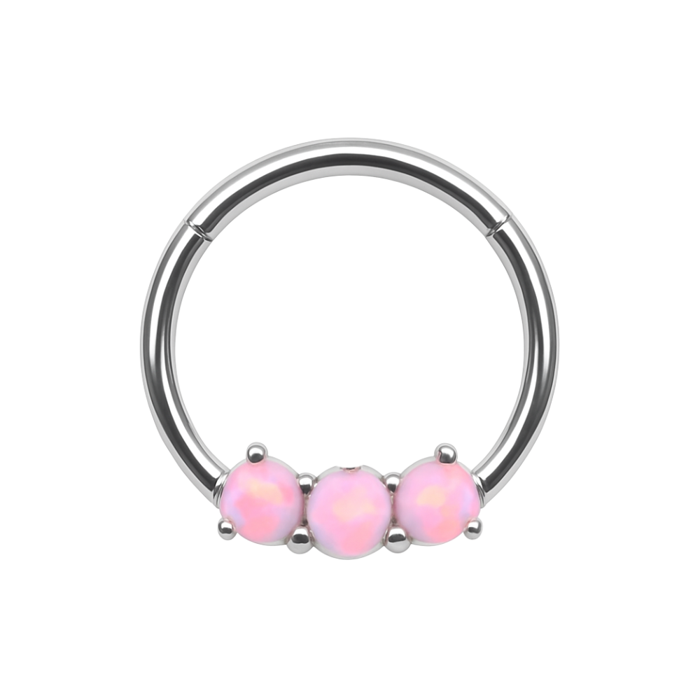 316L Surgical Steel Triple Opal Studded Hinged Segment Clicker Ring - Monster Piercing