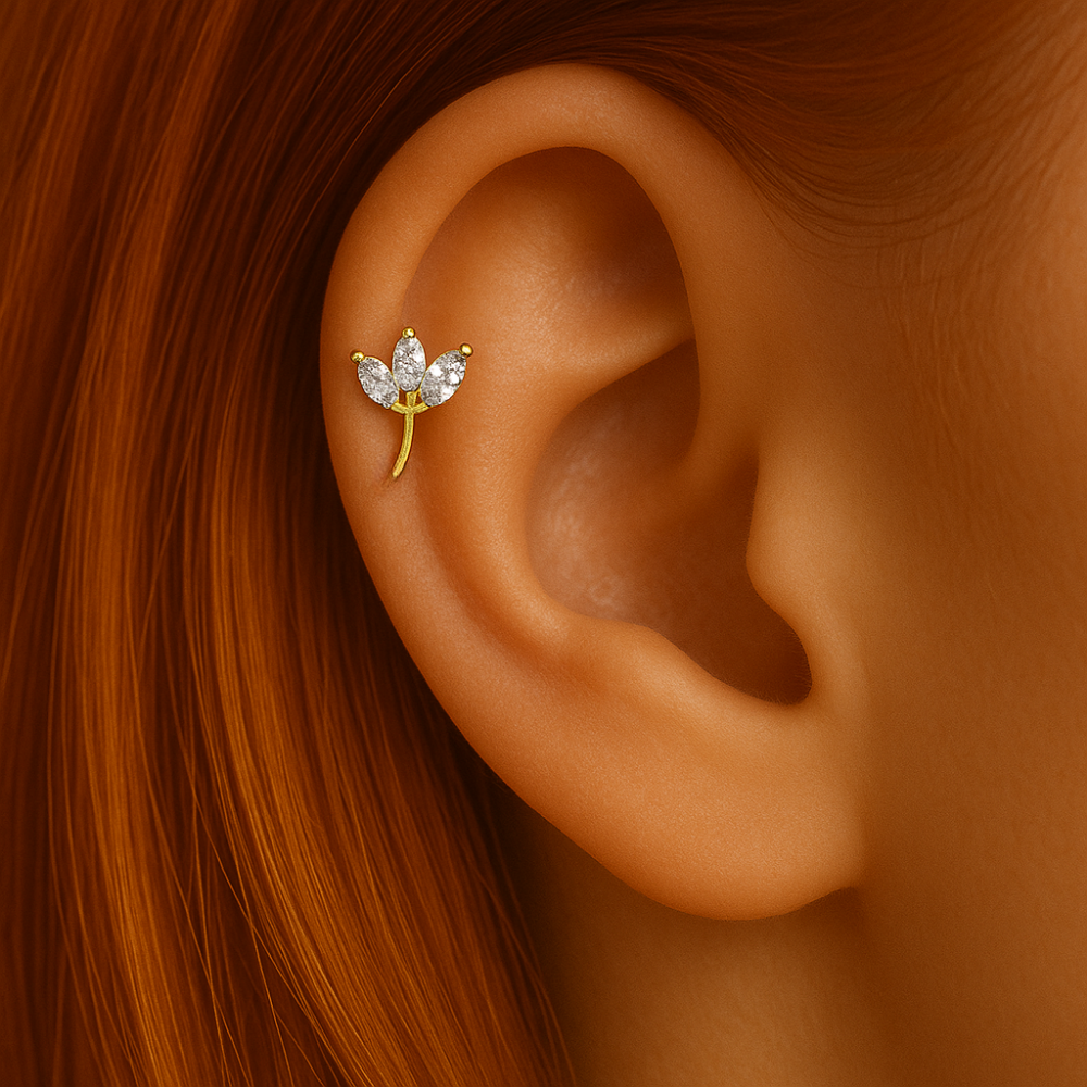 G23 Titanium Leaf CZ Top With Internal Thread Base Labret - Monster Piercing