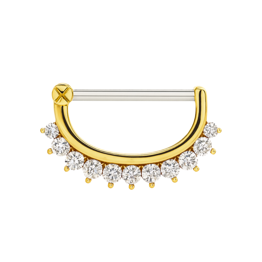 Yellow gold jeweled nipple clicker ring