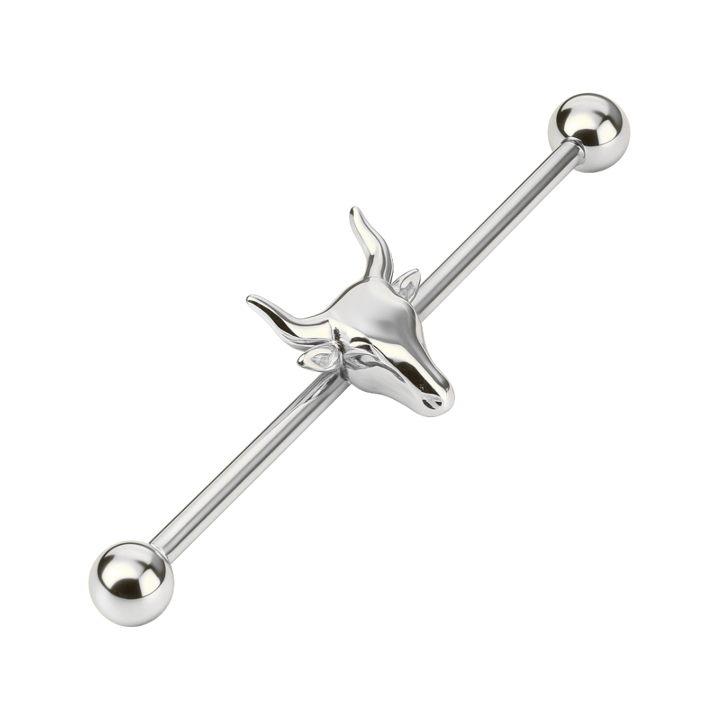 316L Surgical Steel Industrial Barbell With Bull Head