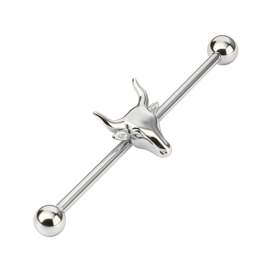 316L Surgical Steel Industrial Barbell With Bull Head