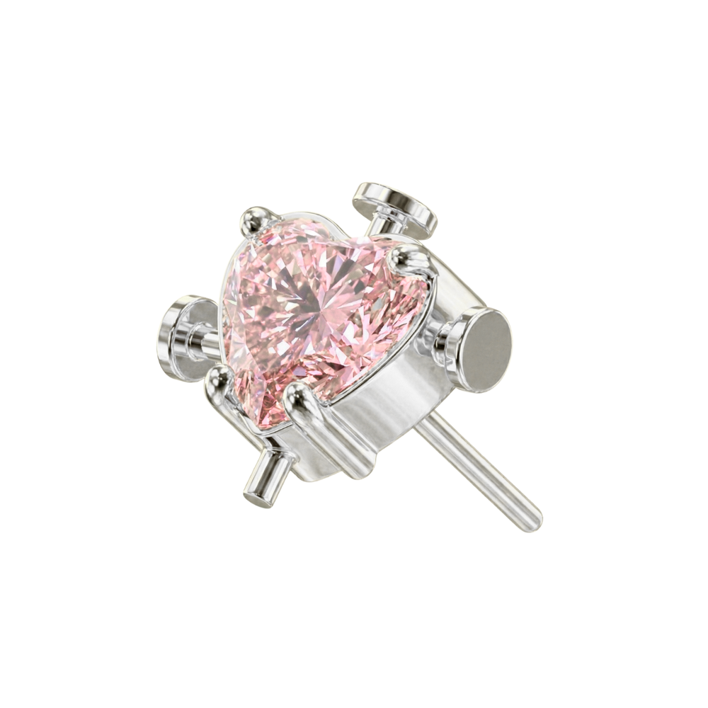 G23 Titanium Pink Heart Threadless Labret Accessory Top in silver with cubic zirconia heart for cartilage, tragus, or helix piercings.