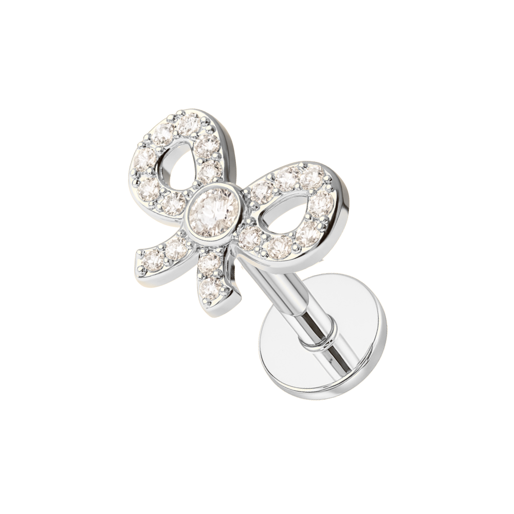 316L Surgical Steel CZ Jewelled Bow Internally Threaded Flatback Stud