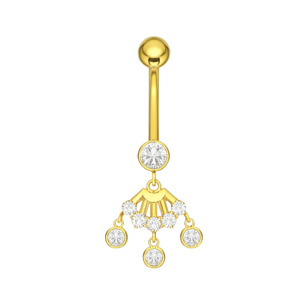 14K Gold Studded Trio Dangling Belly Ring