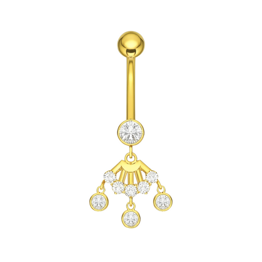 14K Gold Studded Trio Dangling Belly Ring