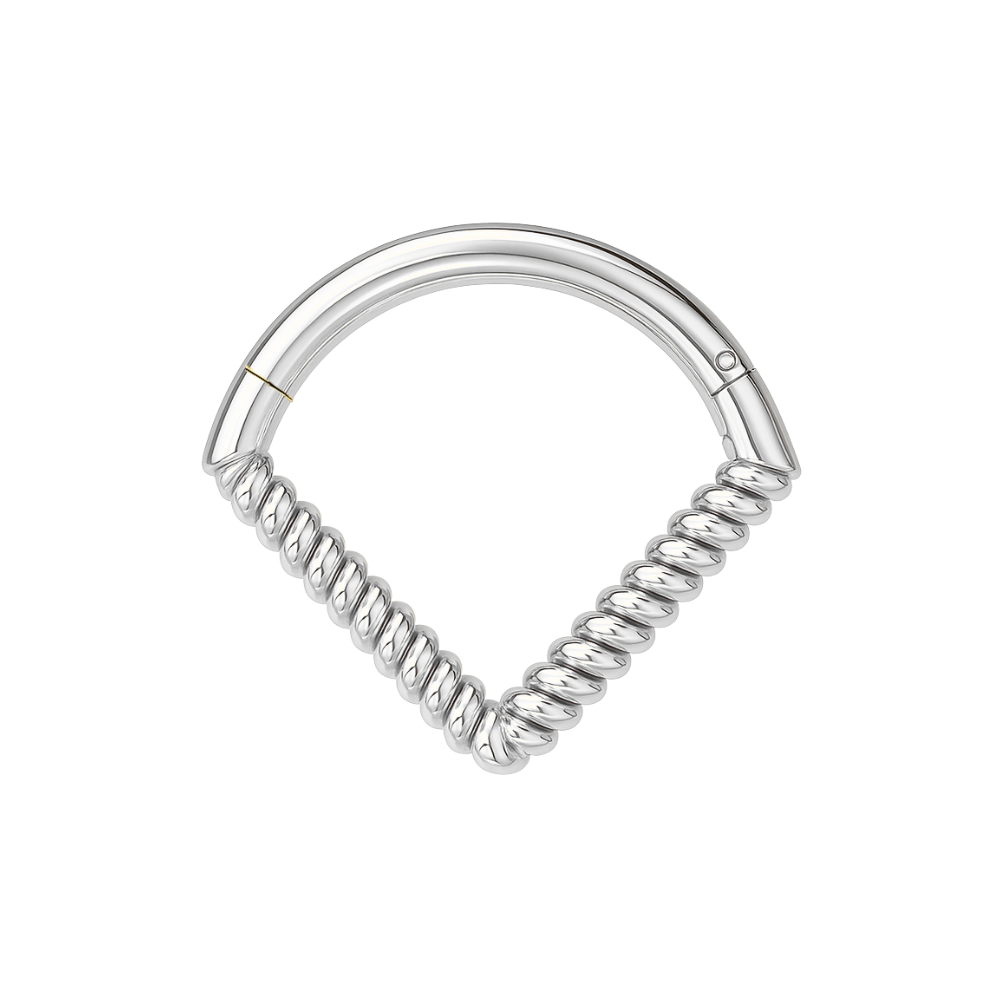925 Sterling Silver Twisted V-Shape Hinged Braided Segment Clicker Ring - Monster Piercing