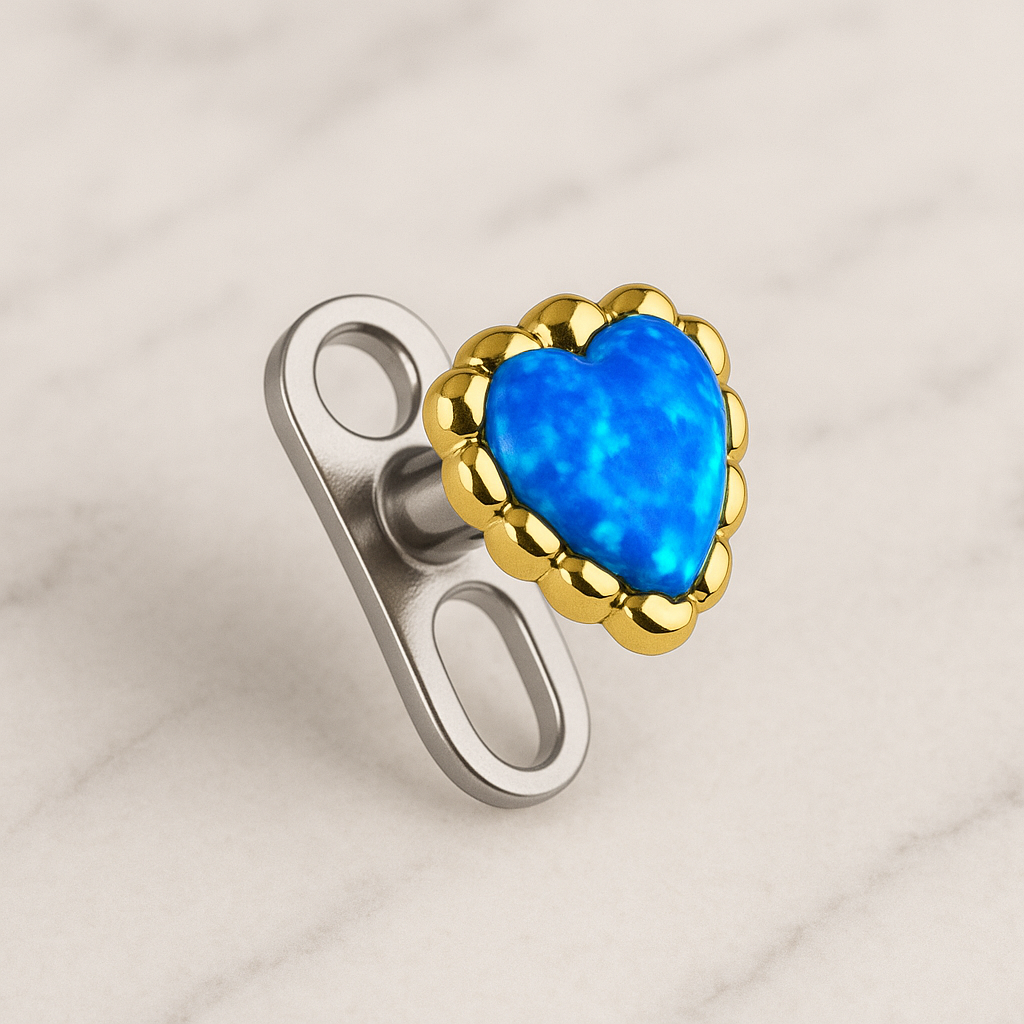G23 Titanium Opal Heart Jewelled Dermal Anchor - Monster Piercing