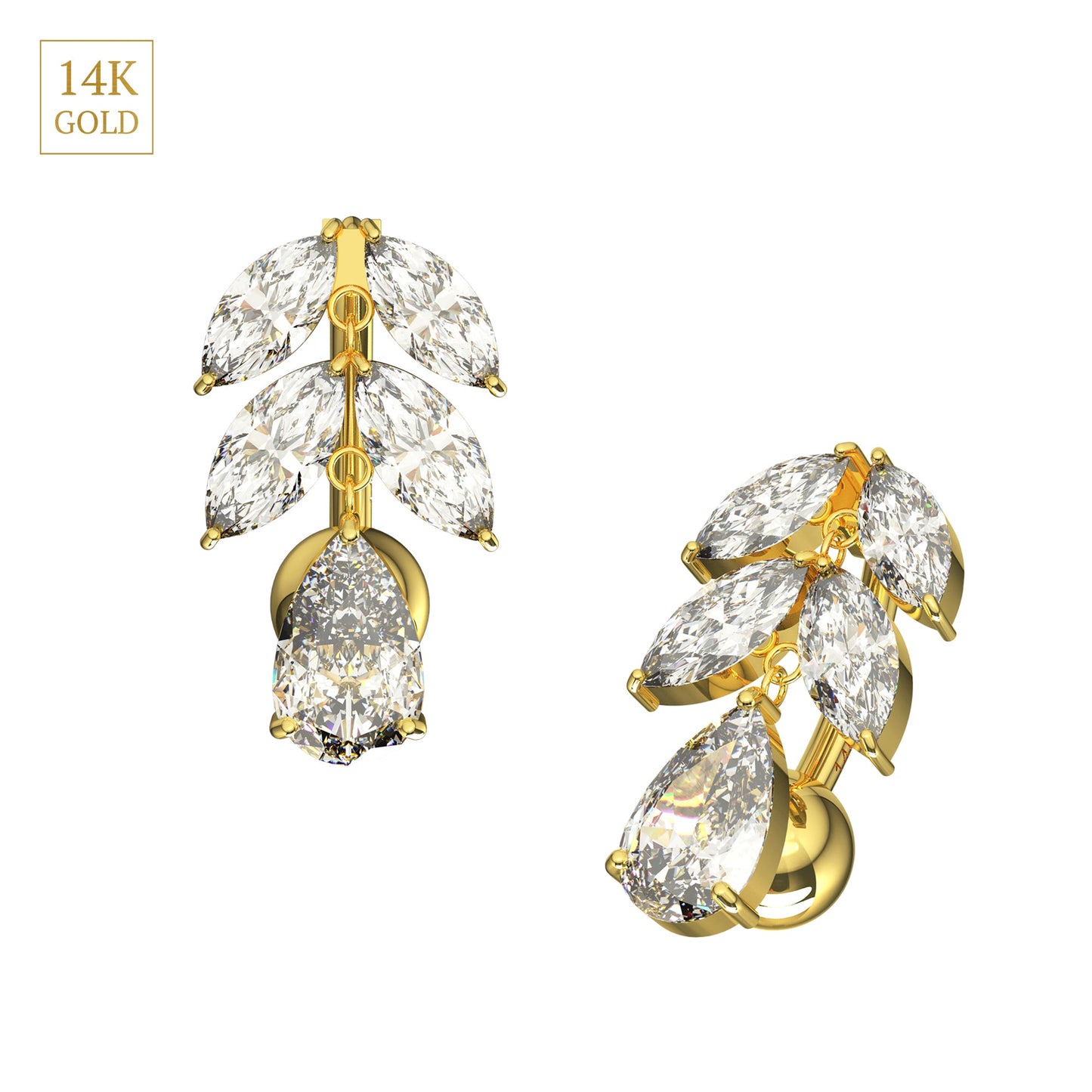 14K Gold Studded Reverse Belly Ring - Monster Piercing