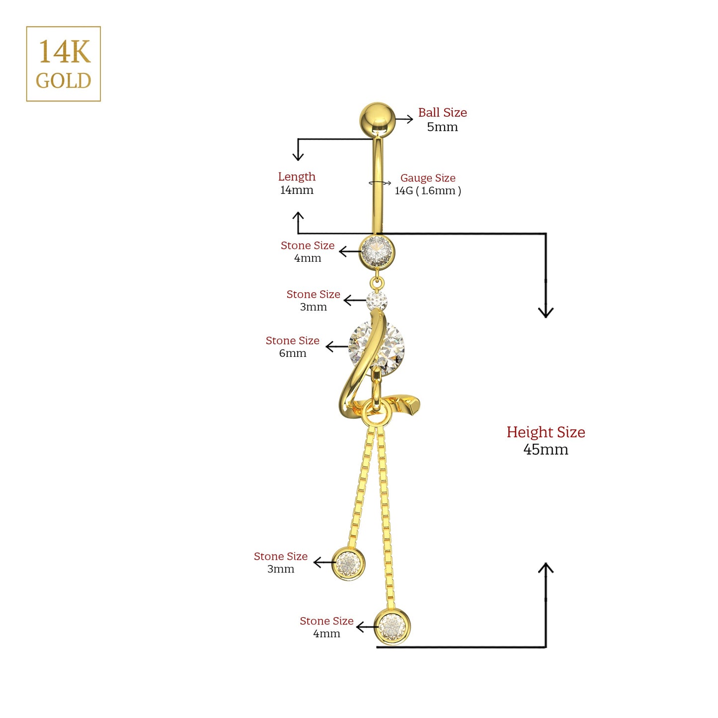 14K Gold Studded Dreamcatcher Belly Ring