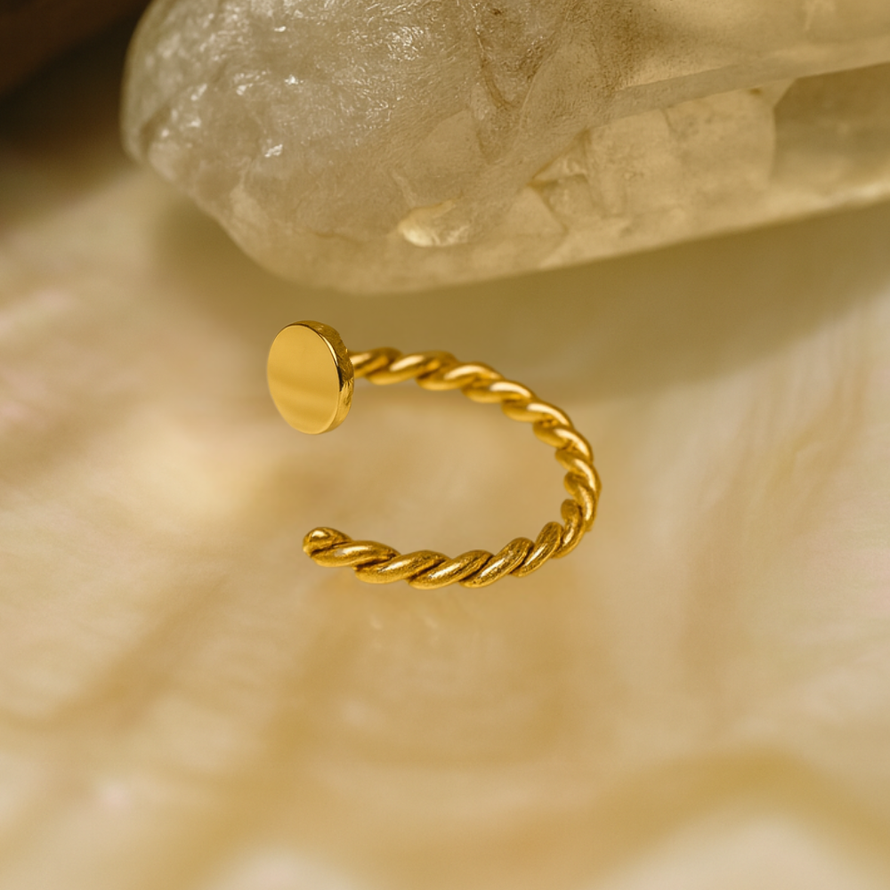 14K Gold Button Top Open Nose Hoop Laser Cut Ring - Monster Piercing